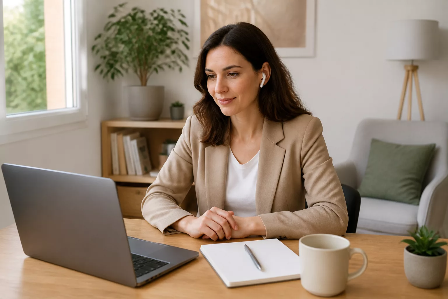 Profesional siguiendo una formación online de psicología desde un despacho tranquilo